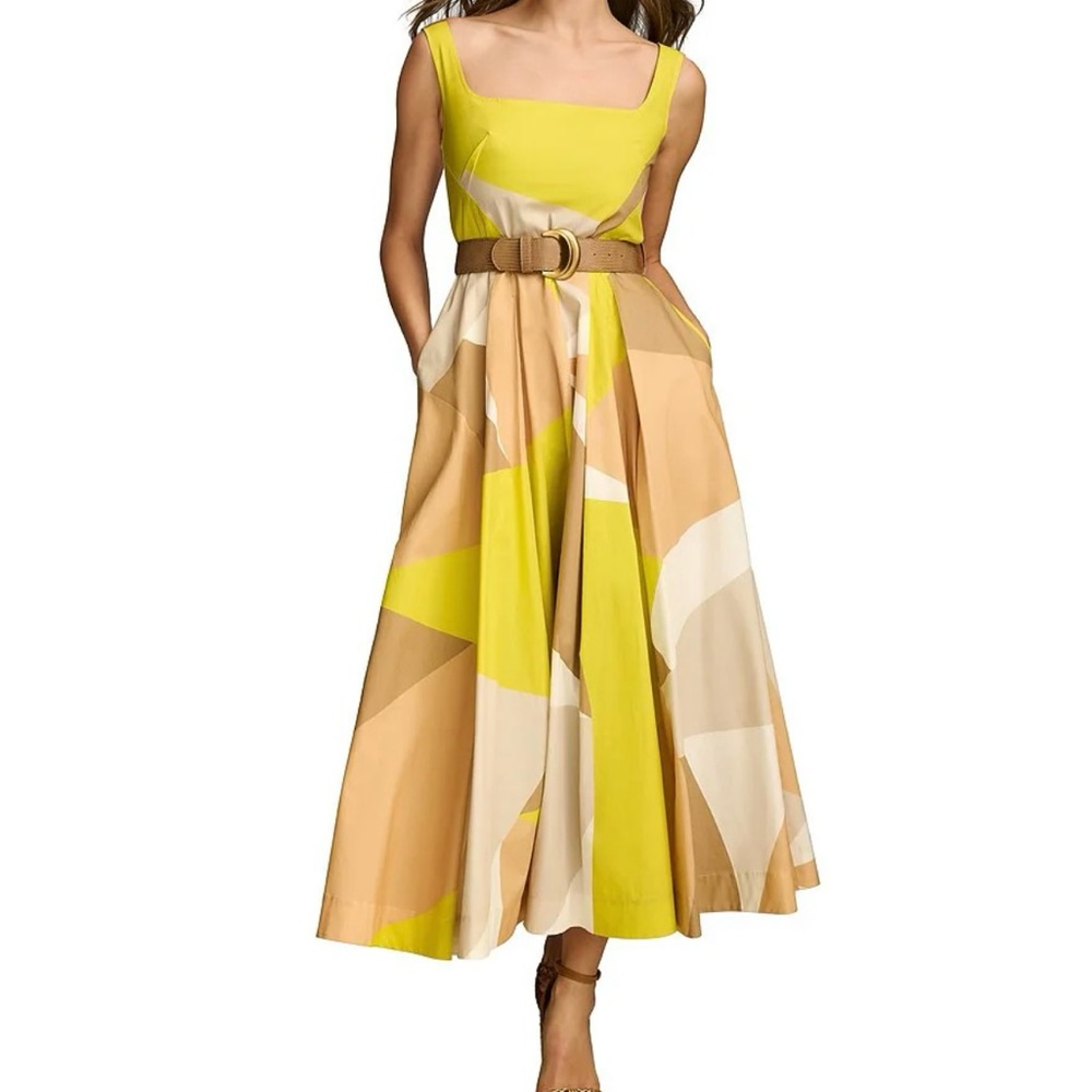 Donna Karan Yellow and Tan Sundress without belt